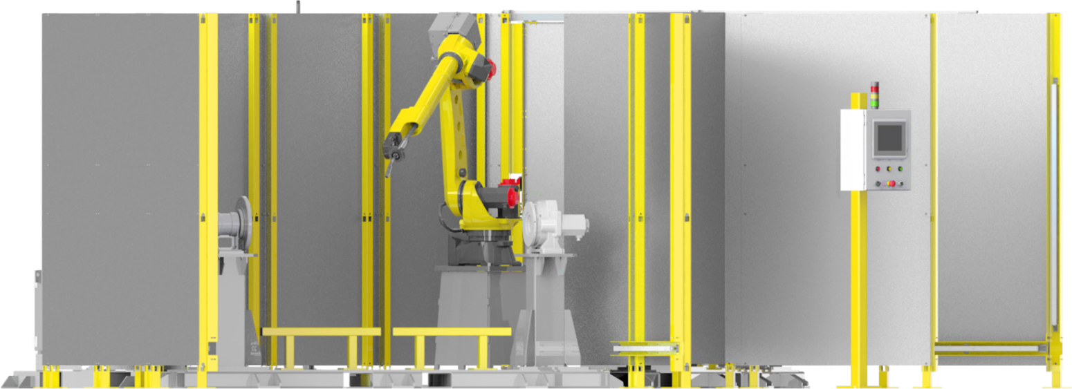 MOD-WELD Headstock Tailstock Front View MOD-WELD Dual Station Headstock Tailstock robotic welding cell front view