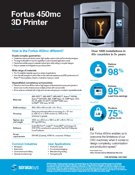 Stratasys FDM 3D Printers Fortus 450mc