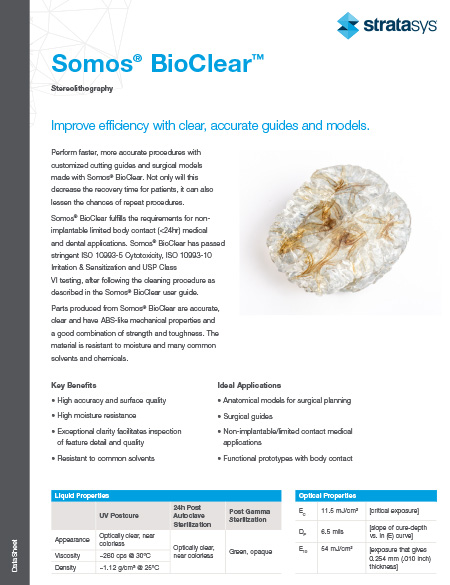 Somos BioClear Data Sheet Stereolithography Materials for Neo Series 3D Printers