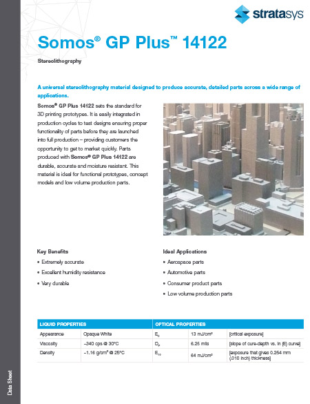 Somos GP Plus™ 14122 Data Sheet Stratasys Stereolithography | NEO Series