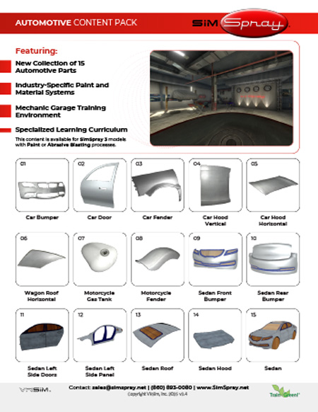 SimSpray 3.0 automotive content pack with 15 vehicle refinishing parts