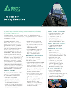 Download The Case for Driving Simulation (PDF) Brochure cover of Acron Aviation’s simulation-based driver training ROI guide