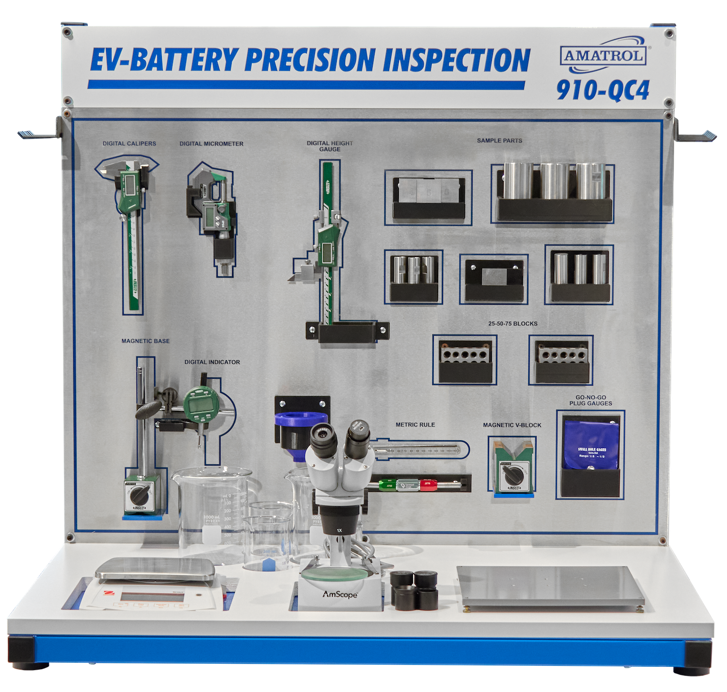 Amatrol 910-QC4 EV Battery Quality Assurance Training System - Front View Amatrol 910-QC4 EV Battery Precision Inspection Learning System front view