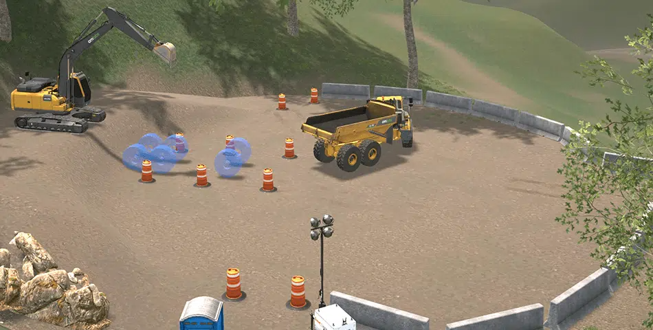 Authentic Machine and Material Simulation Safe, Efficient Worksites with Improved Team Task Coordination