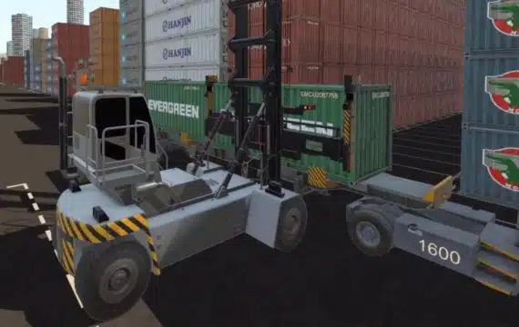 Intellia Empty Container Handler Simulator | CM Labs Empty Container Handler Simulator in Port Environment