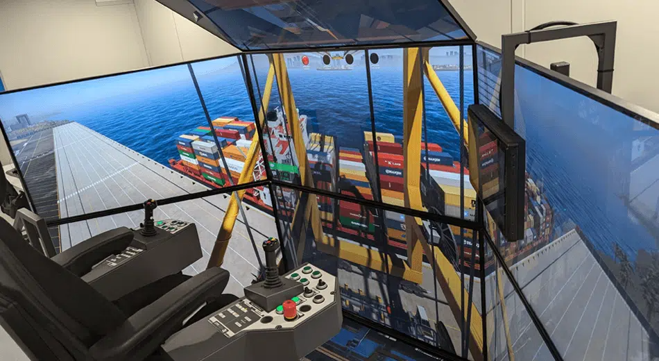 CM Labs Vortex Master full-suite training simulator with immersive screen configuration Vortex Master simulator with multi-screen setup
