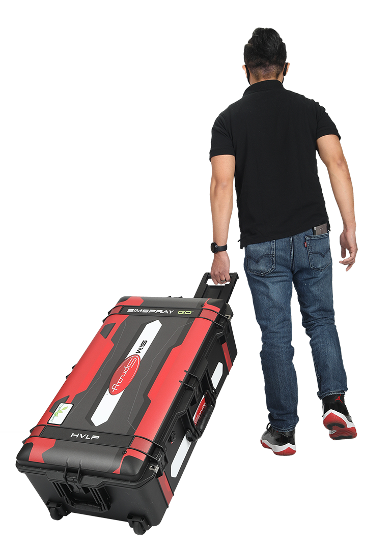 SimSpray Go: Portable Painter Training User pulling the case for the SimSpray Go