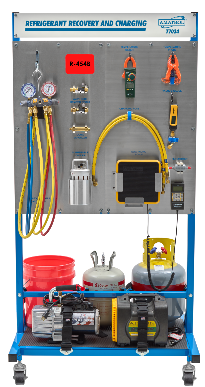 T7034 Mobile R-454B Training Workstation Amatrol T7034 mobile workstation for hands-on R-454B refrigerant recovery and charging training