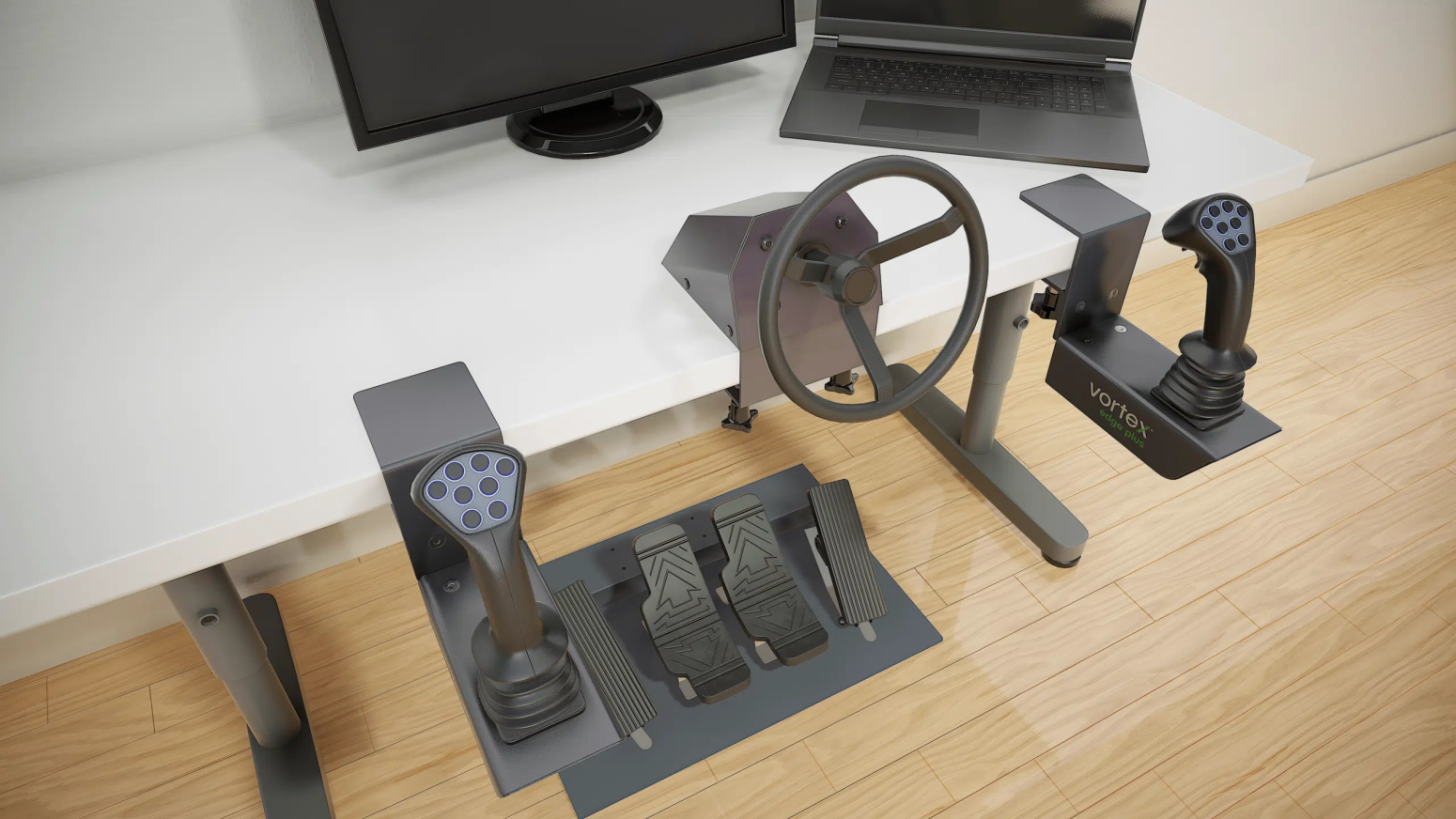 Realistic Controls with CM Labs Edge Plus CM Labs Edge Plus simulator setup in classroom