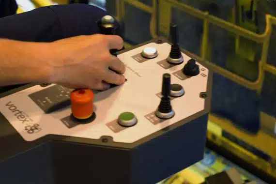 Equipment-specific controls on the CM Labs Vortex Master simulator Vortex Master adjustable seat and interchangeable controls