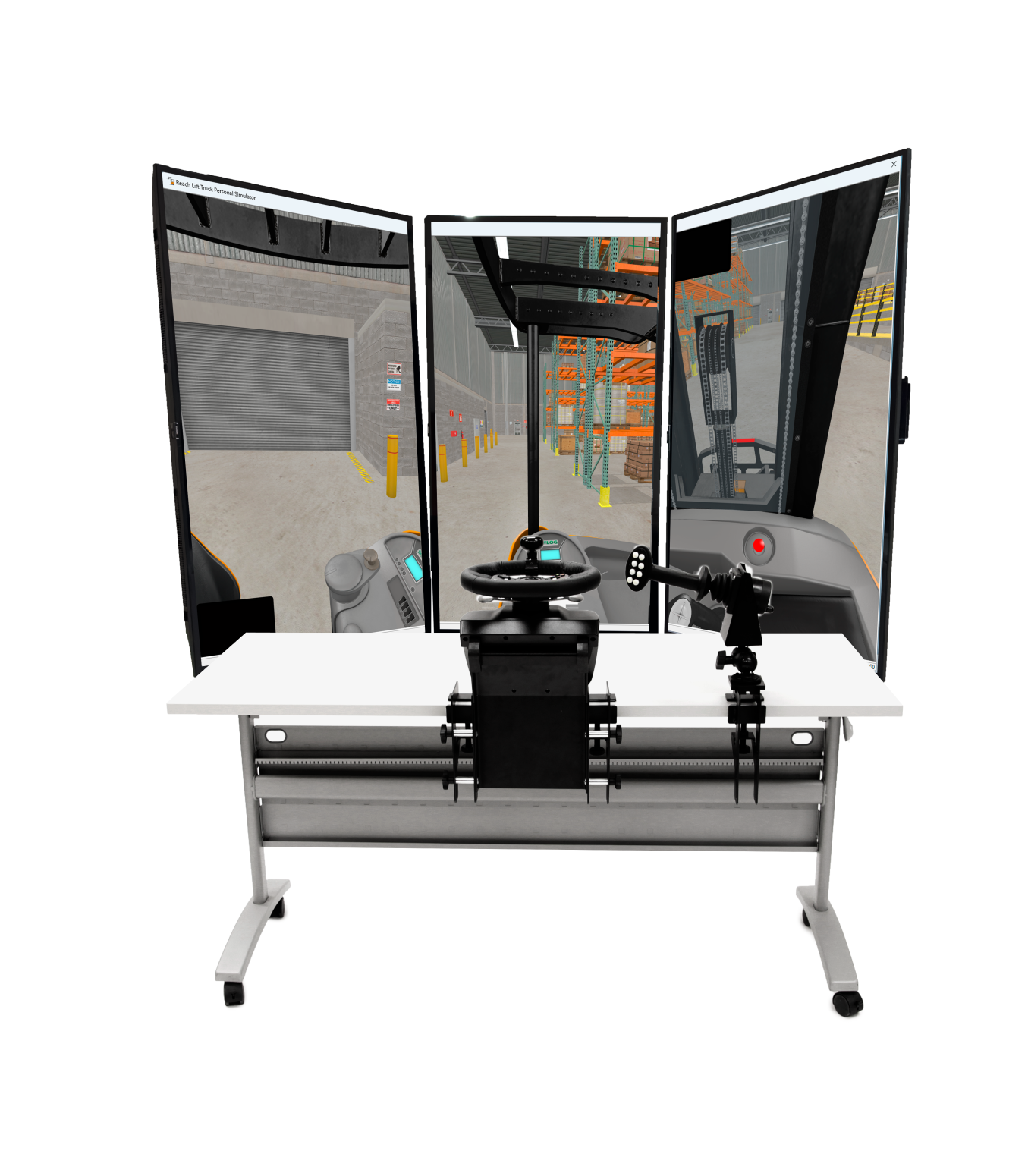 Reach Lift Truck Personal Simulator Setup with Three Displays - Portrait Mode Simlog Reach Lift Truck Personal Simulator Version 2