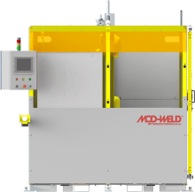 MOD-WELD Dual Station Fixed Table robotic welding cell front view with FANUC ARC Mate 100iD