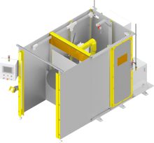 Top view of MOD-WELD Dual Station Rotary Table weld cell with FANUC ARC Mate 50iD