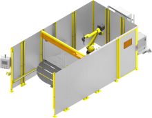 Top view of MOD-WELD Dual Station Rotary Table weld cell with FANUC ARC Mate 120iD