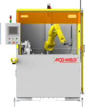 MOD-WELD Single Station Fixed Table robotic welding cell front view with FANUC ARC Mate 50iD