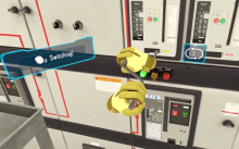 Career and Technical Education student practicing low-voltage breaker operation in VR simulation