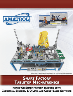 87-TMS Smart Factory Tabletop Mechatronics Brochure PDF Cover of the Amatrol Smart Factory Tabletop Mechatronics (87-TMS) brochure featuring smart sensors, I/O-Link, MES, and PLC training systems