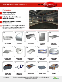 SimSpray 3.0 automotive content pack with 15 vehicle refinishing parts